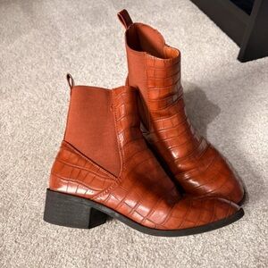 ASOS Cognac Croc-Embossed Chelsea Boots